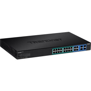 TRENDnet TPE-1620WSF 20-Port Managed Gigabit Ethernet PoE+ Switch, 4x shared Gigabit ports (RJ-45 or SFP), rack mountable
